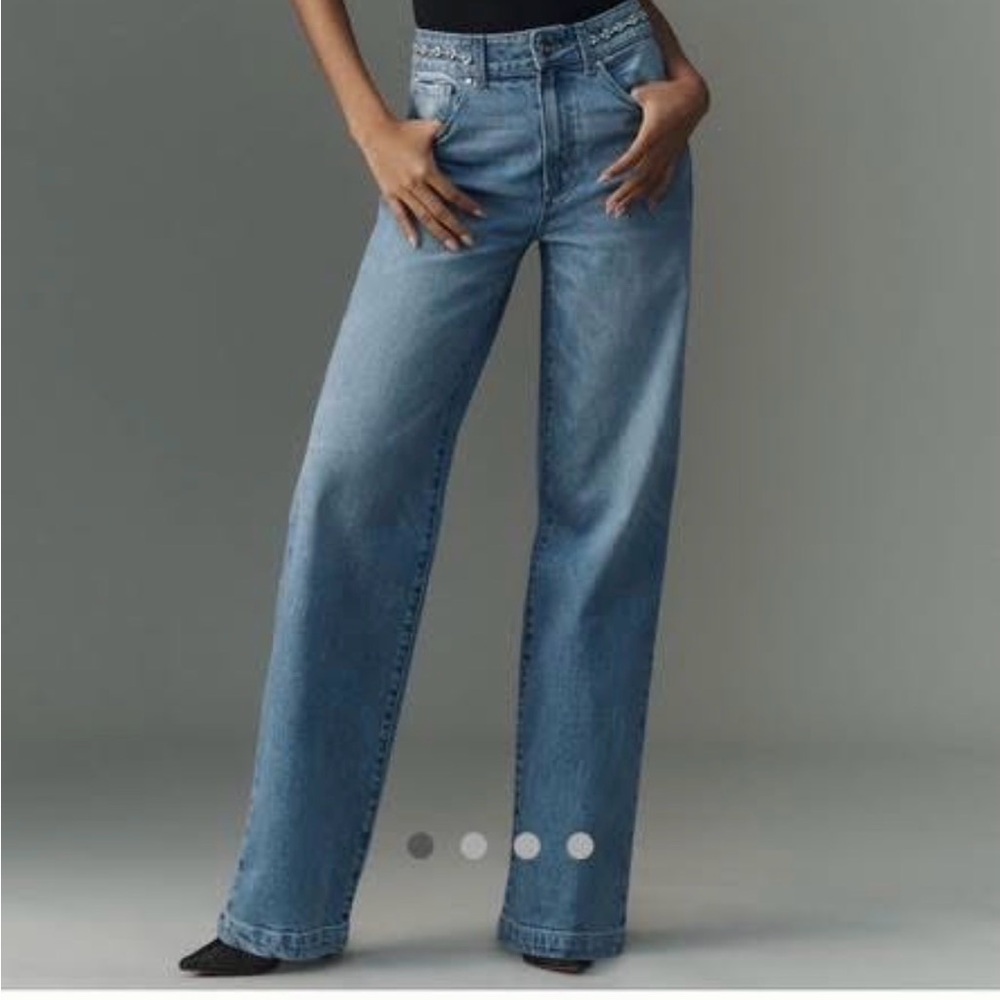 PAIGE Sasha Embellished High-Rise Wide Leg Jeans